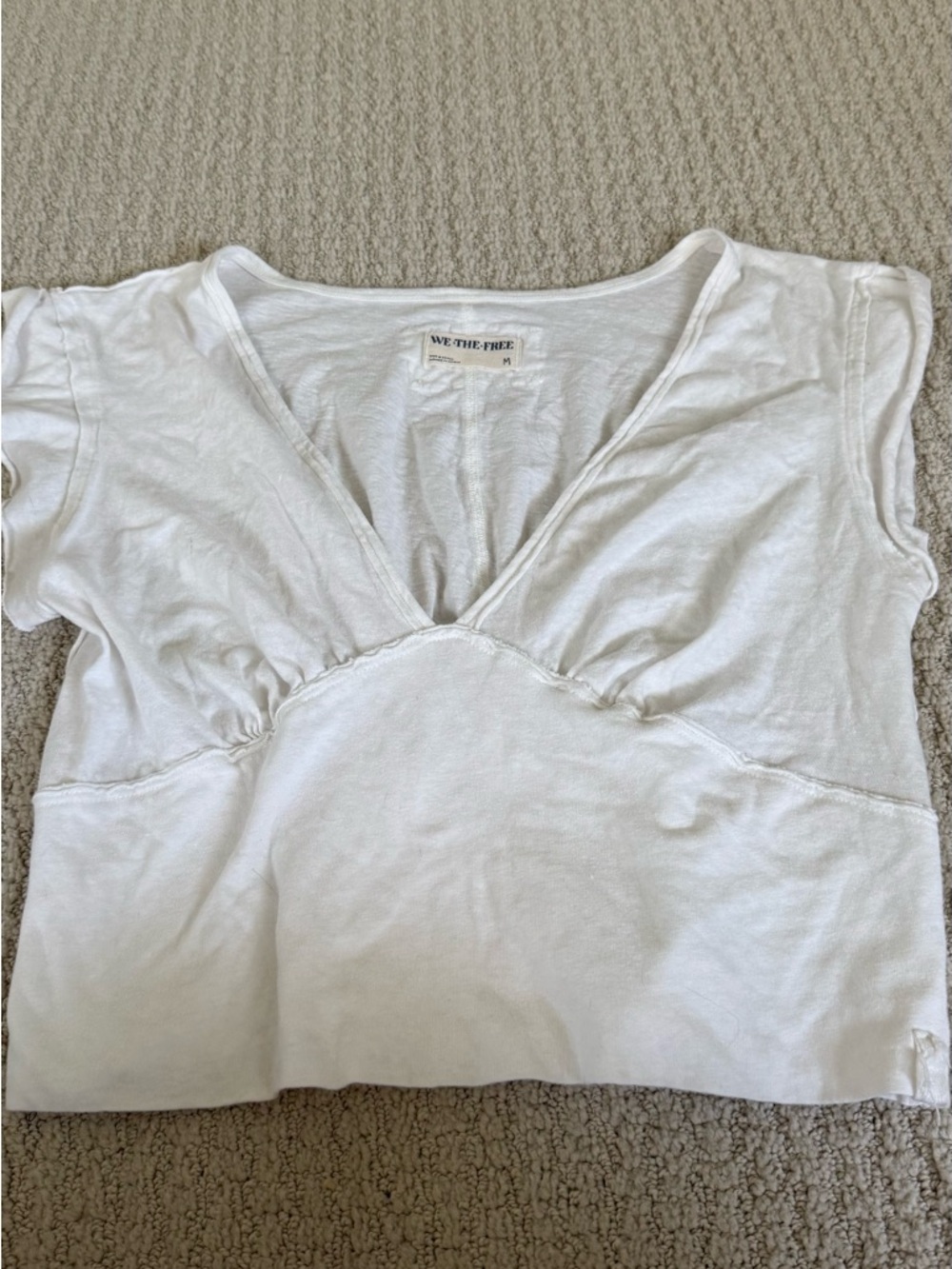 Free People White V-Neck Cropped Tee